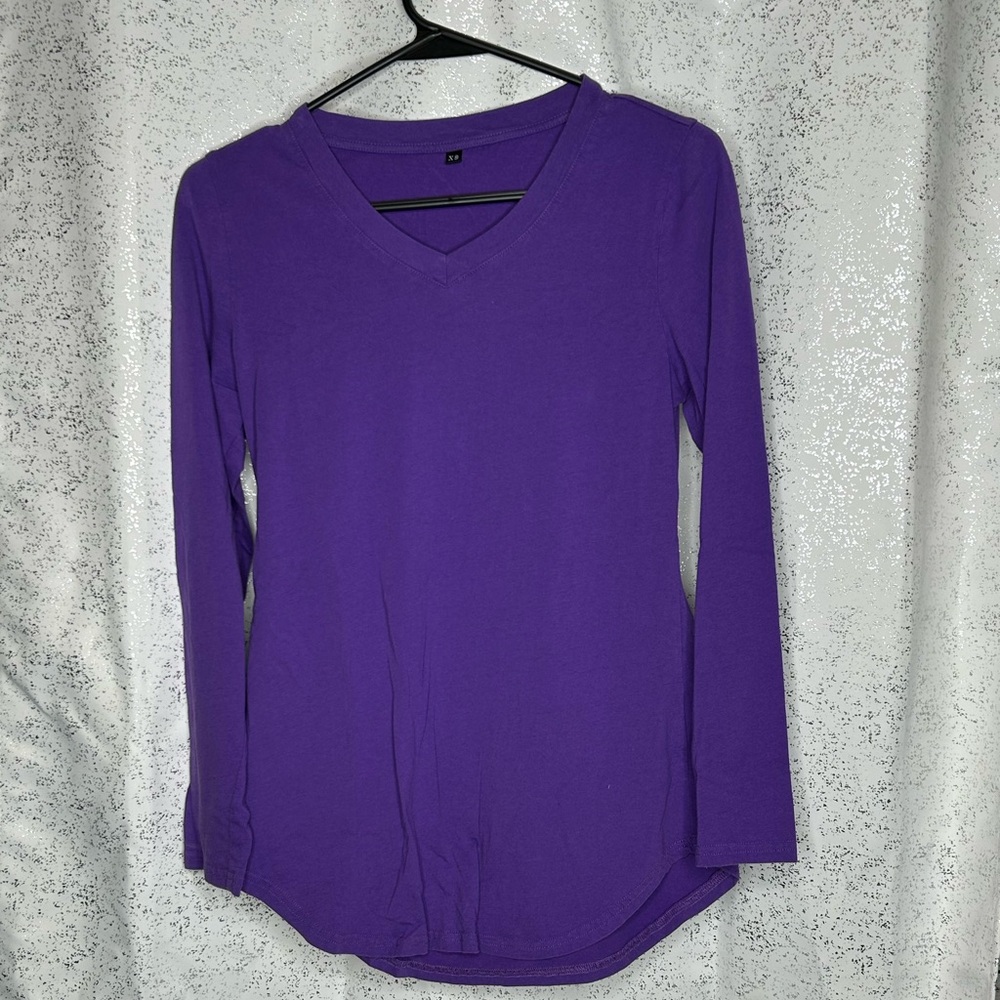 Elegant Purple V-Neck Long Sleeve Blouse